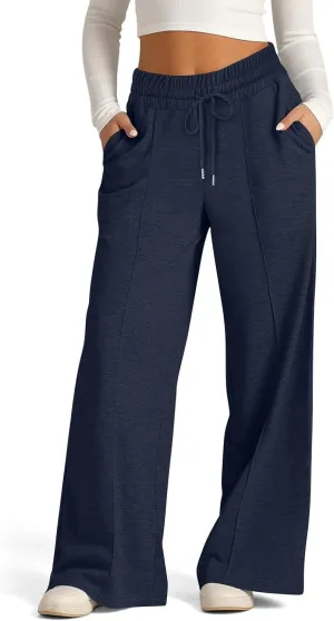 Wide Leg Sweatpants for Womens Leisure Plain Pant Drawstring Workout Pants High Waist Yoga Trouser Daily Comfy Pant