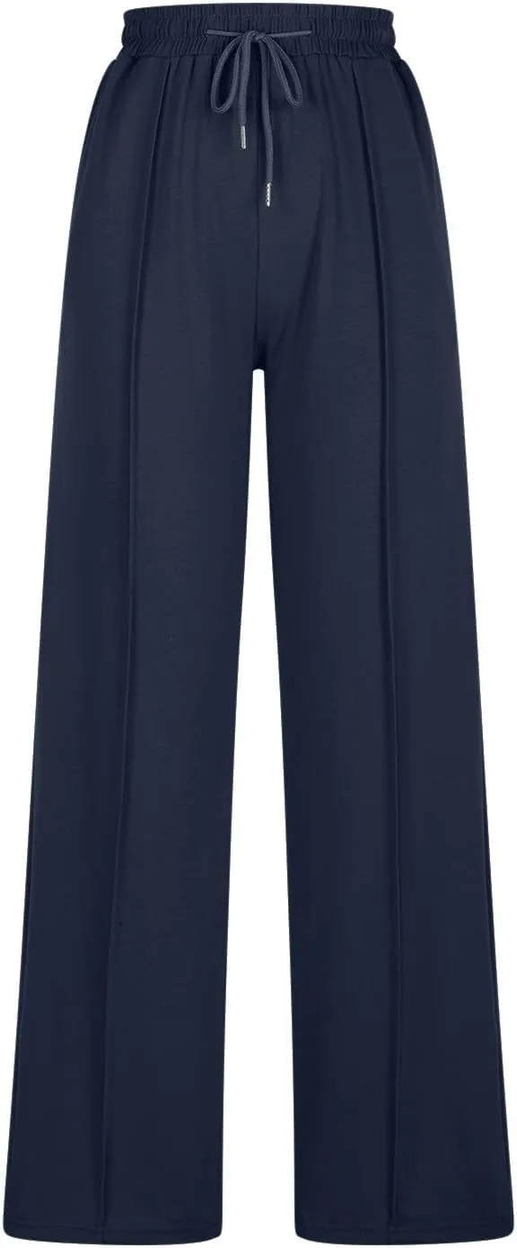 Wide Leg Sweatpants for Womens Leisure Plain Pant Drawstring Workout Pants High Waist Yoga Trouser Daily Comfy Pant