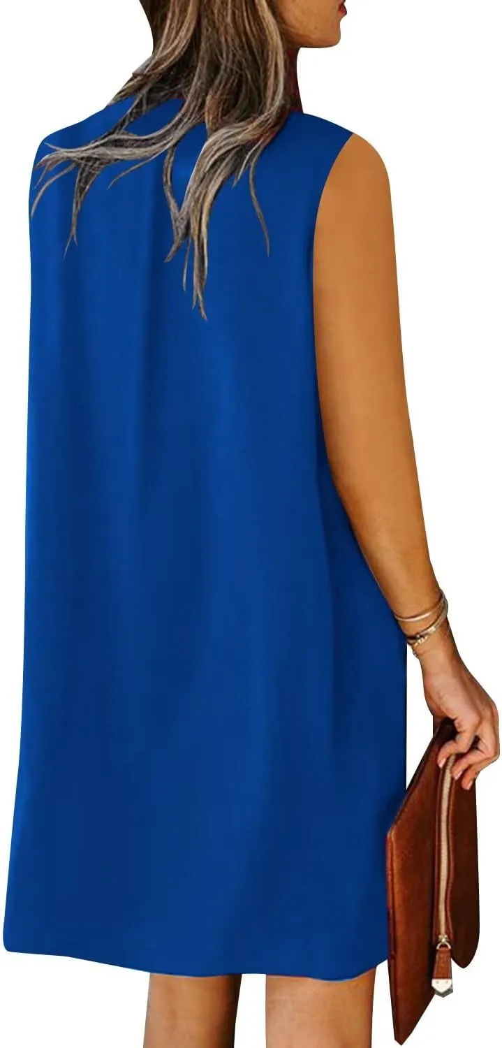 Wkior Summer Dresses for Women 2025 V Neck Sleeveless Casual Shirt Dress Shift DressesS-2XL