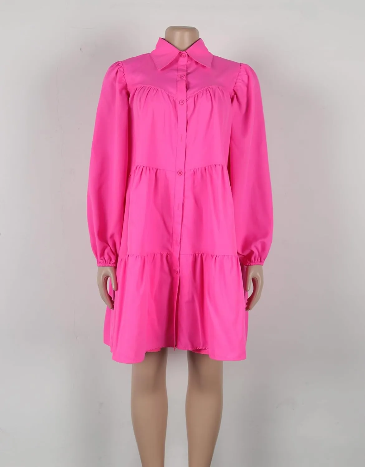 WOKANSE Women's 2024 Fall Cute Babydoll Ruffle Hem Puff Sleeve Dress Loose Plus Size Shirt Dresses