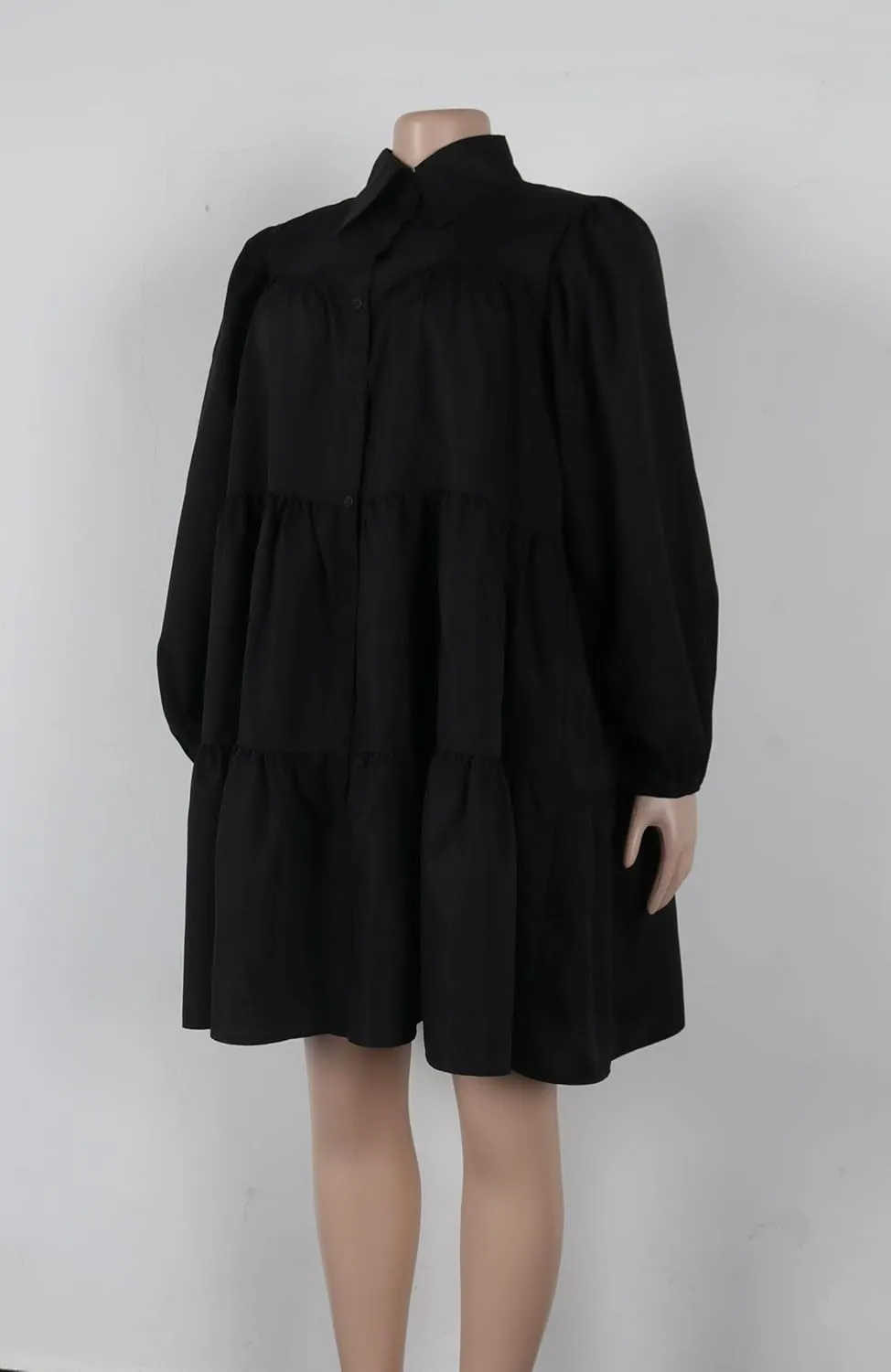 WOKANSE Women's 2024 Fall Cute Babydoll Ruffle Hem Puff Sleeve Dress Loose Plus Size Shirt Dresses
