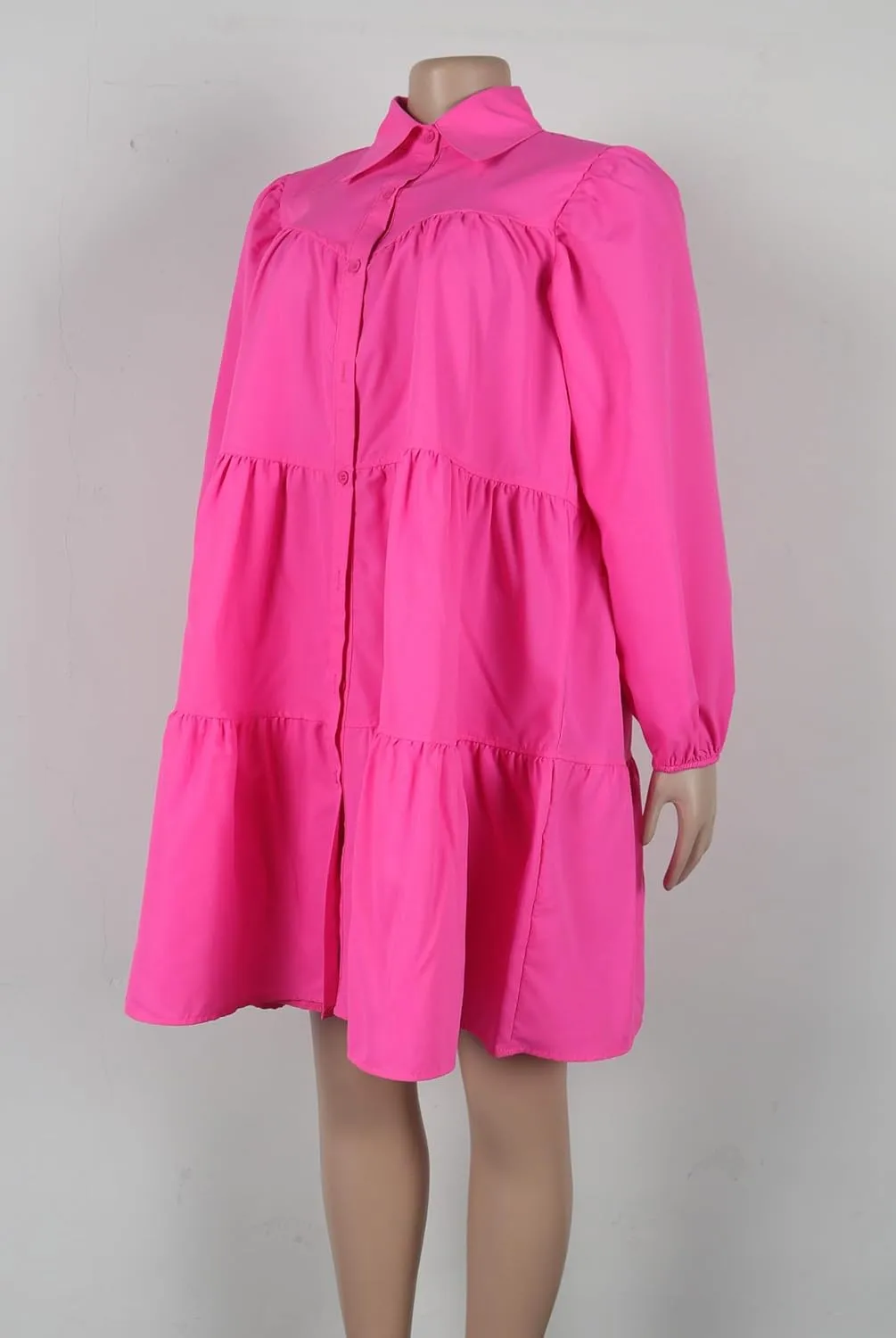 WOKANSE Women's 2024 Fall Cute Babydoll Ruffle Hem Puff Sleeve Dress Loose Plus Size Shirt Dresses