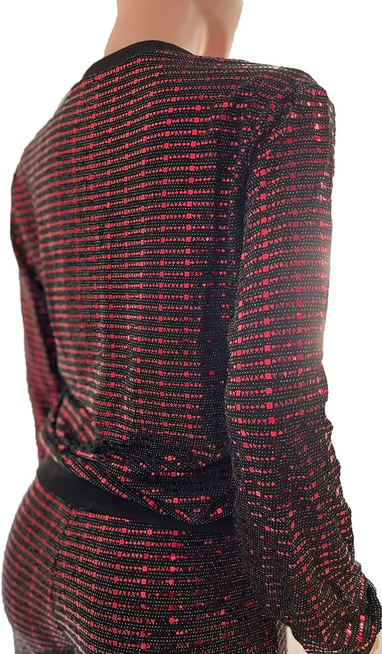 WOKANSE Women's Sequin Glitter Long Sleeve Sweatshirts and Skinny Long Pants Two Piece Outfits