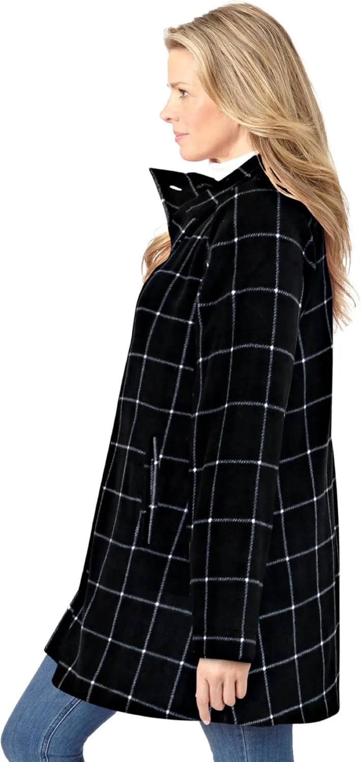 Woman Within Plus Size Fleece Swing Funnel-Neck Coat
