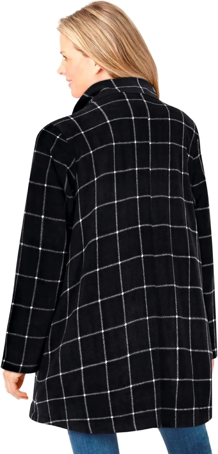 Woman Within Plus Size Fleece Swing Funnel-Neck Coat
