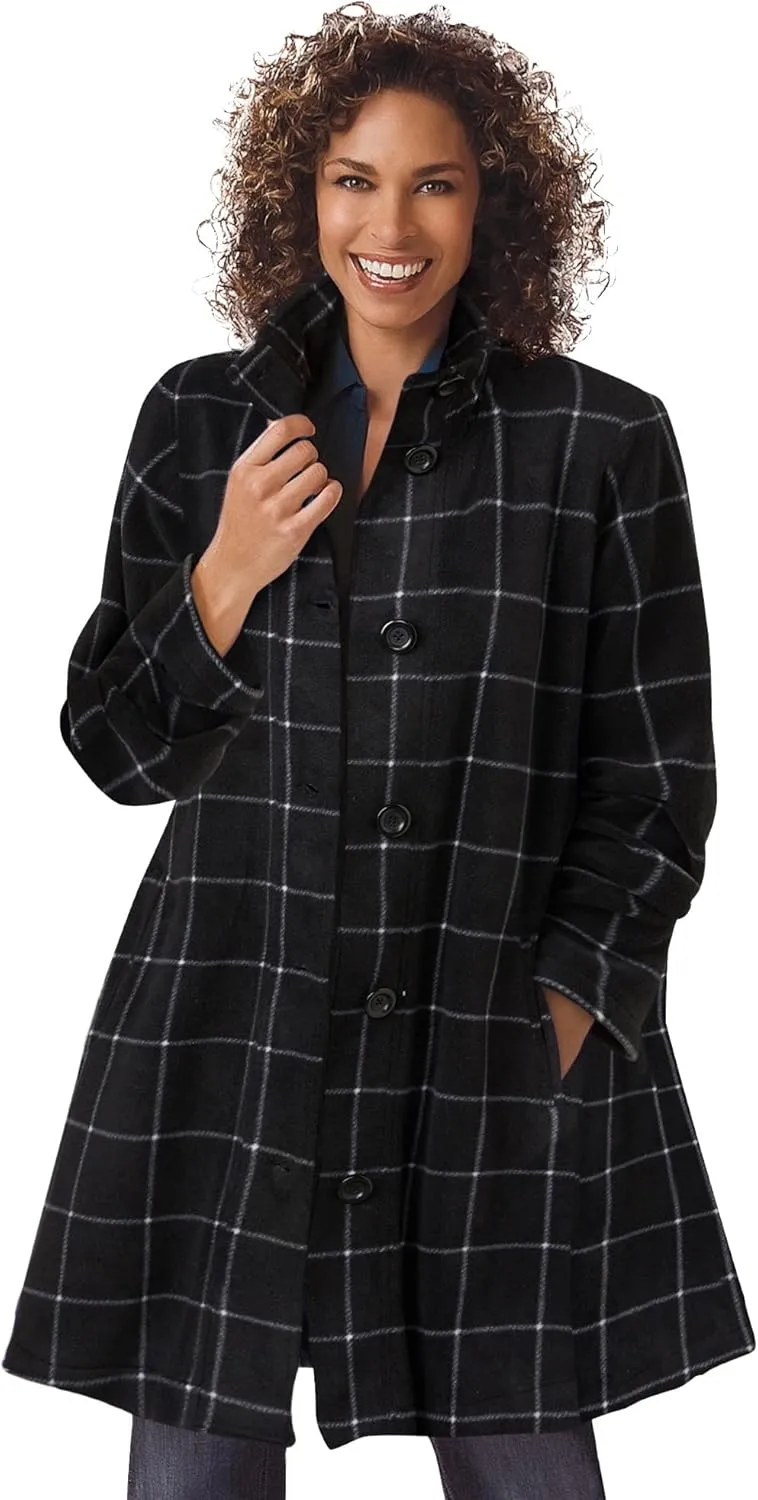 Woman Within Plus Size Fleece Swing Funnel-Neck Coat