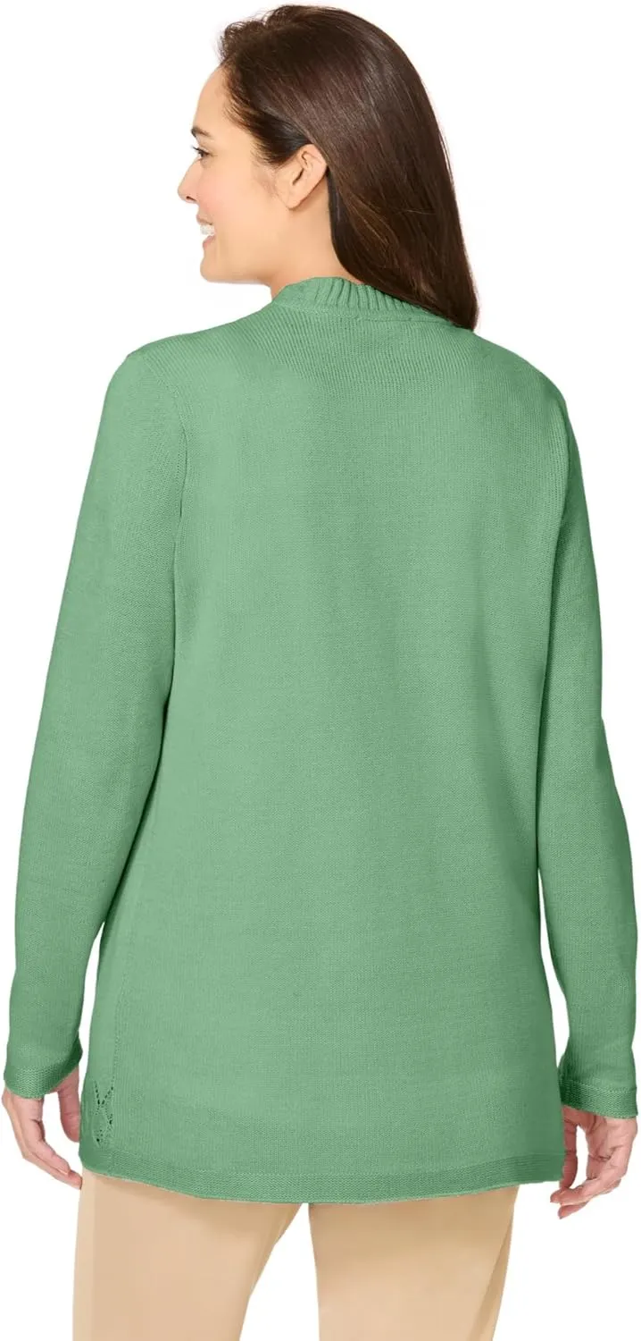 Woman Within Plus Size Long-Sleeve Pointelle Cardigan