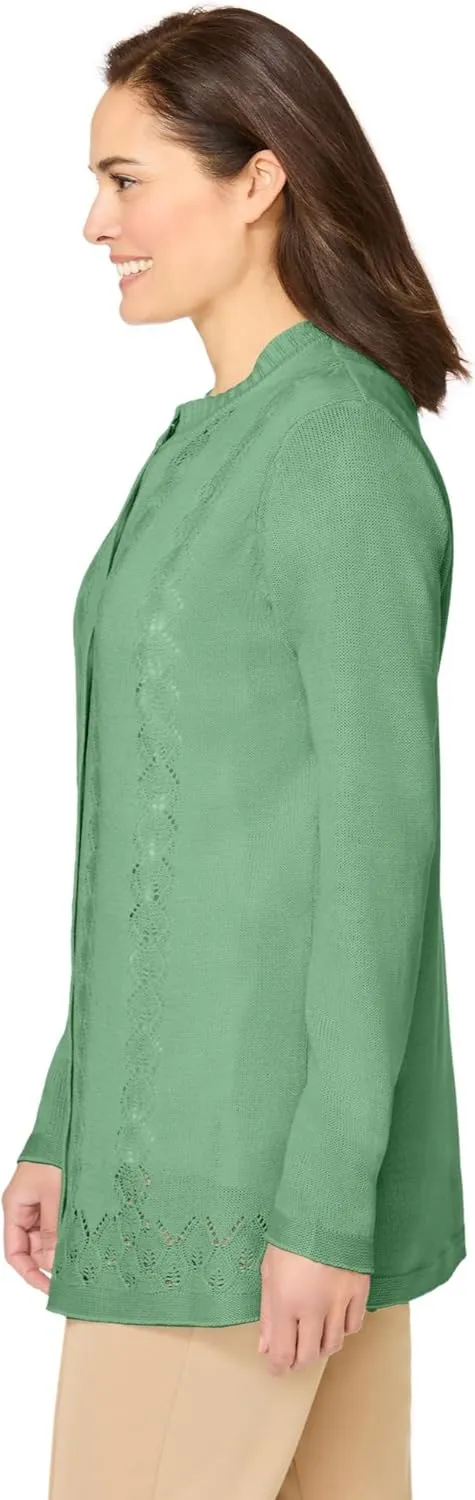 Woman Within Plus Size Long-Sleeve Pointelle Cardigan