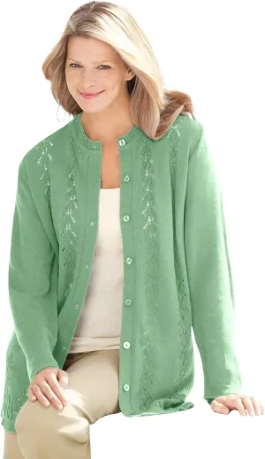Woman Within Plus Size Long-Sleeve Pointelle Cardigan