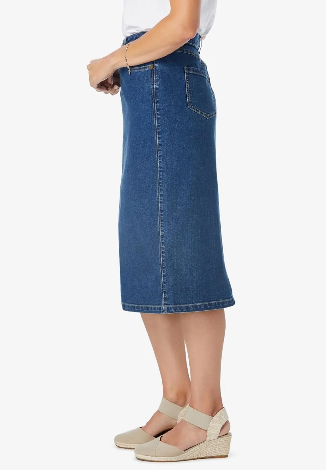 Woman Within Plus Size Petite Stretch Denim Jean Skirt