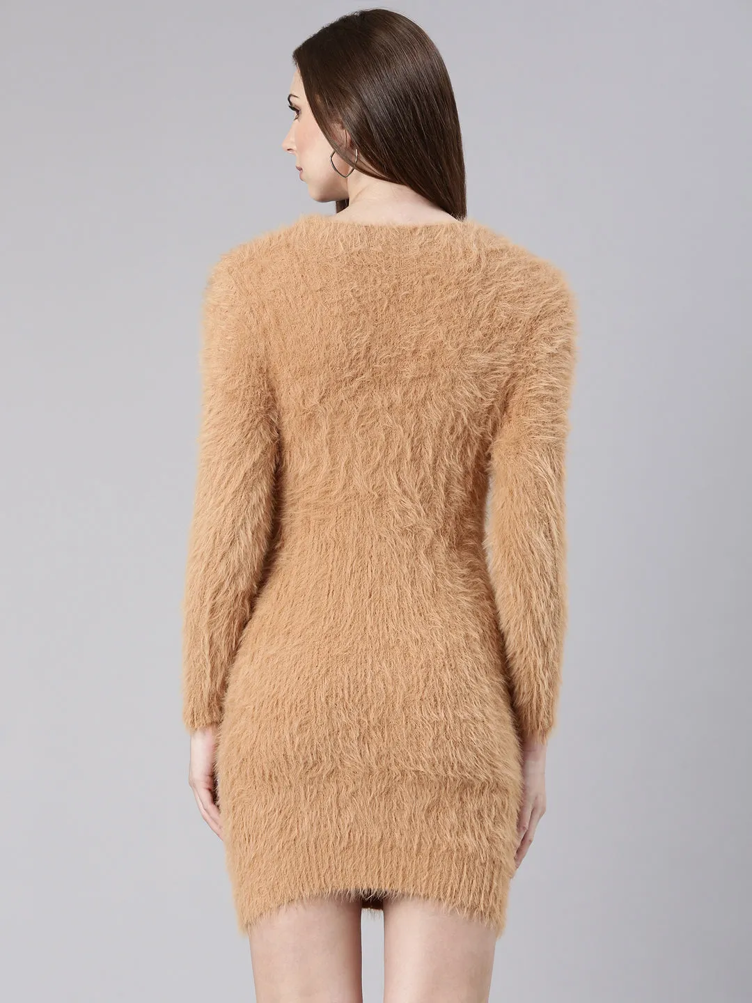 Women Beige Knits Bodycon Dress