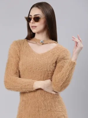 Women Beige Knits Bodycon Dress