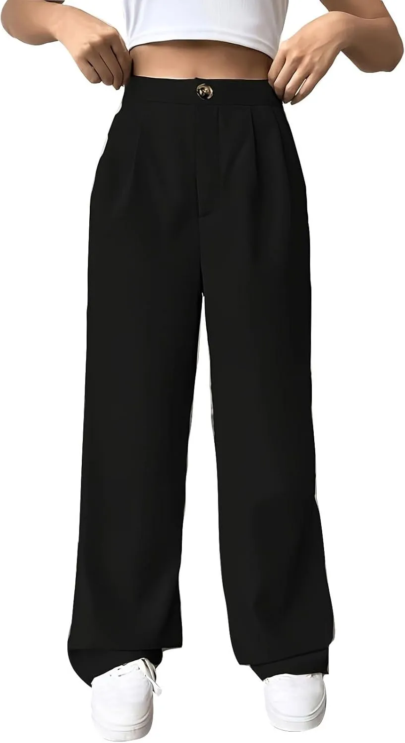 Women Casual High Waist Suit Pants Business Work Trousers Dressy Stretchy Pants Straight Suits Pants Wide Leg Pant