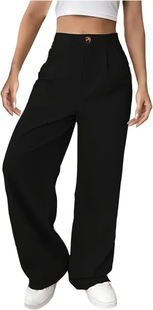 Women Casual High Waist Suit Pants Business Work Trousers Dressy Stretchy Pants Straight Suits Pants Wide Leg Pant