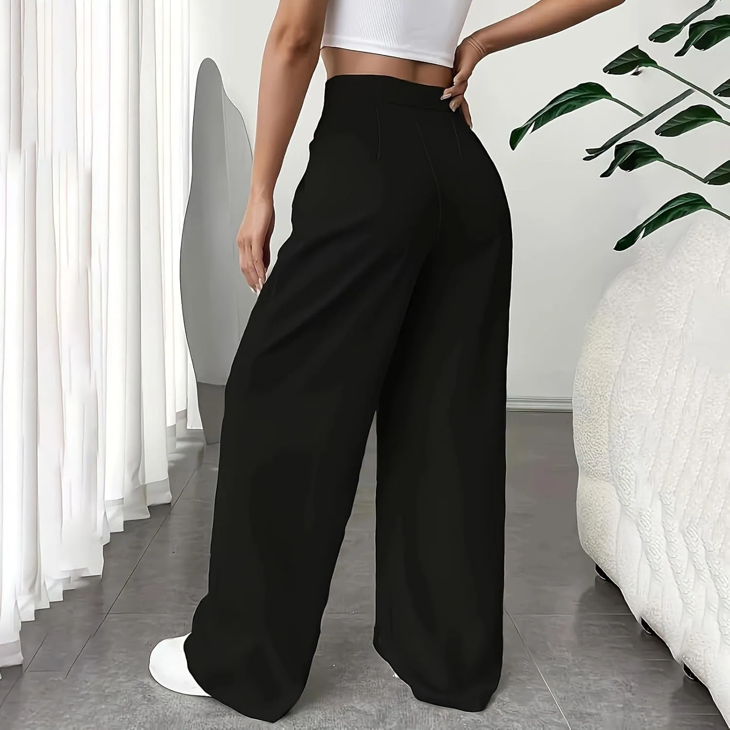 Women Casual High Waist Suit Pants Business Work Trousers Dressy Stretchy Pants Straight Suits Pants Wide Leg Pant