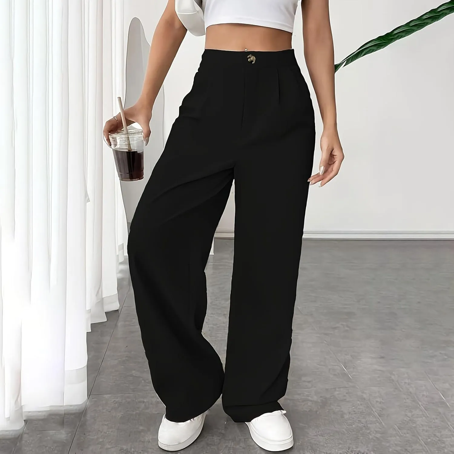 Women Casual High Waist Suit Pants Business Work Trousers Dressy Stretchy Pants Straight Suits Pants Wide Leg Pant