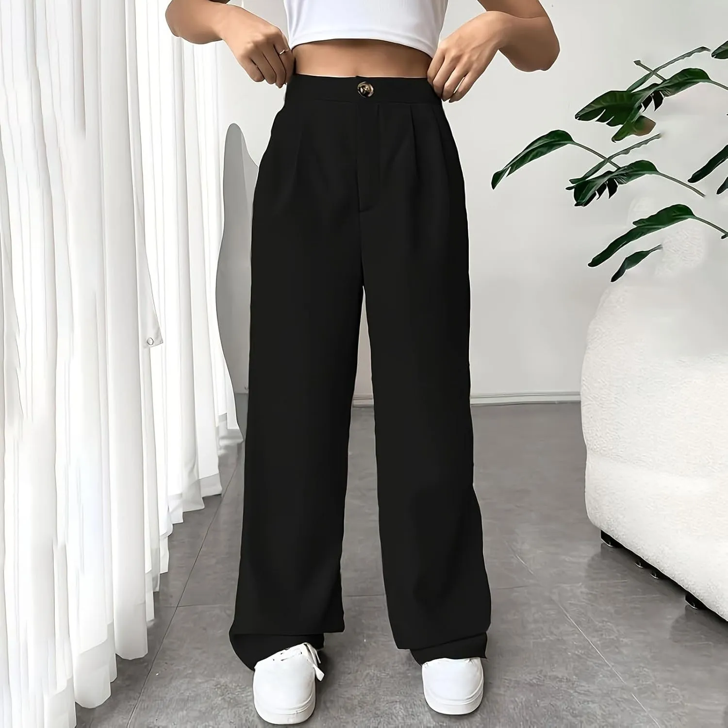 Women Casual High Waist Suit Pants Business Work Trousers Dressy Stretchy Pants Straight Suits Pants Wide Leg Pant