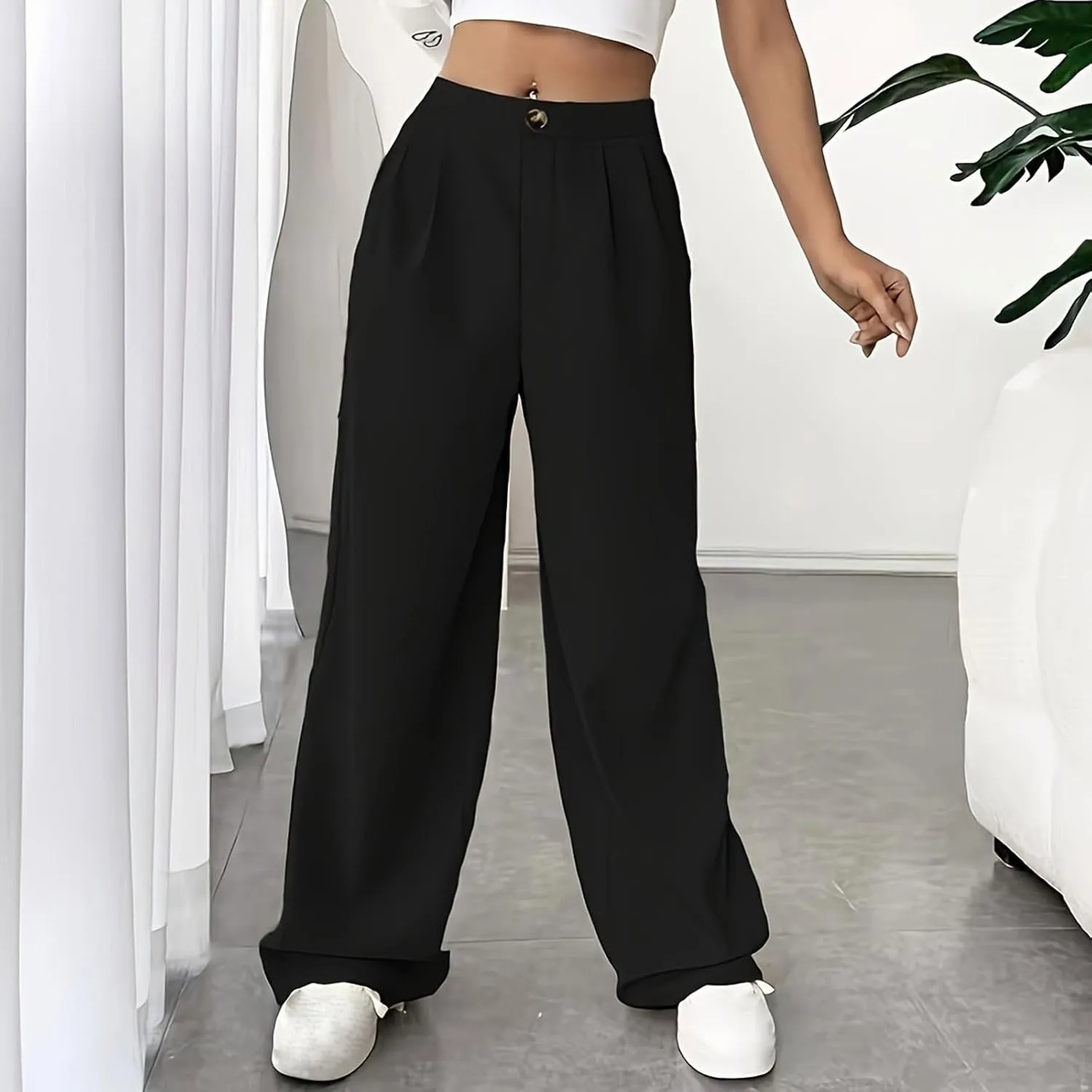 Women Casual High Waist Suit Pants Business Work Trousers Dressy Stretchy Pants Straight Suits Pants Wide Leg Pant