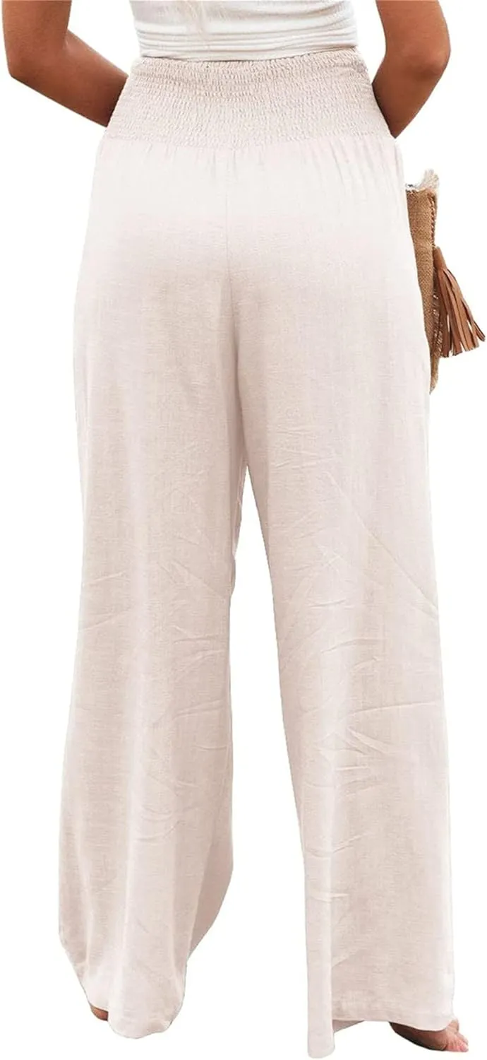 Women Casual Wide Leg Pants Lotus and Luna Pants Elastic High Waist Wide Leg Yoga Trousers with Pockets