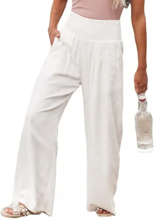 Women Casual Wide Leg Pants Lotus and Luna Pants Elastic High Waist Wide Leg Yoga Trousers with Pockets