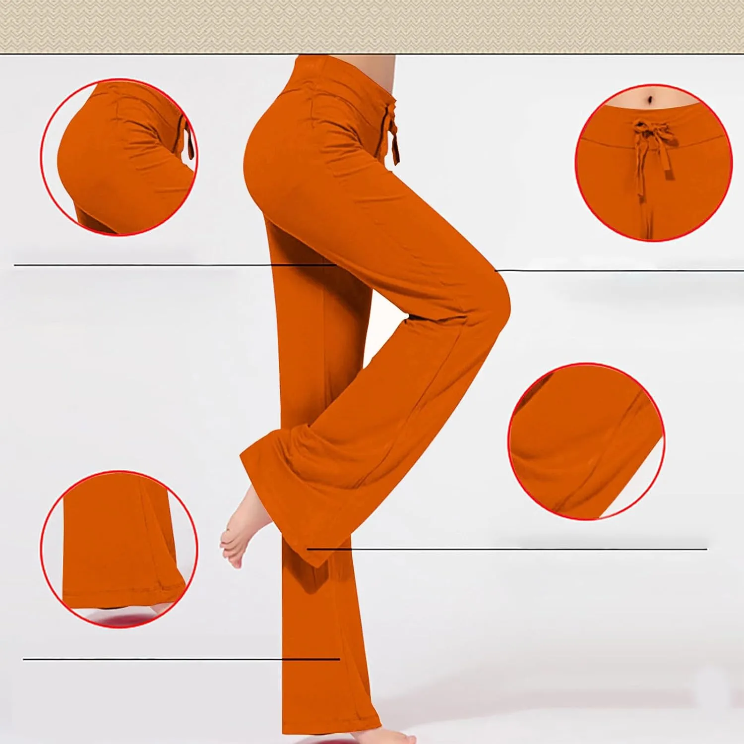 Women High Waist Yoga Trousers Solid Color Wide Leg Drawstring Casual Leggings Trendy Going Out Workout Yoga Pants