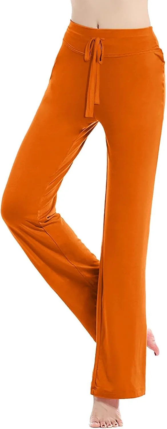 Women High Waist Yoga Trousers Solid Color Wide Leg Drawstring Casual Leggings Trendy Going Out Workout Yoga Pants