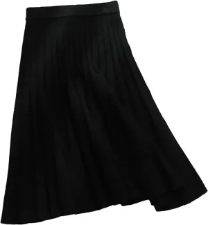 Women Knitted Midi Skirt A-Line High Waist Pleated Long Skirt Spring Autumn Winter