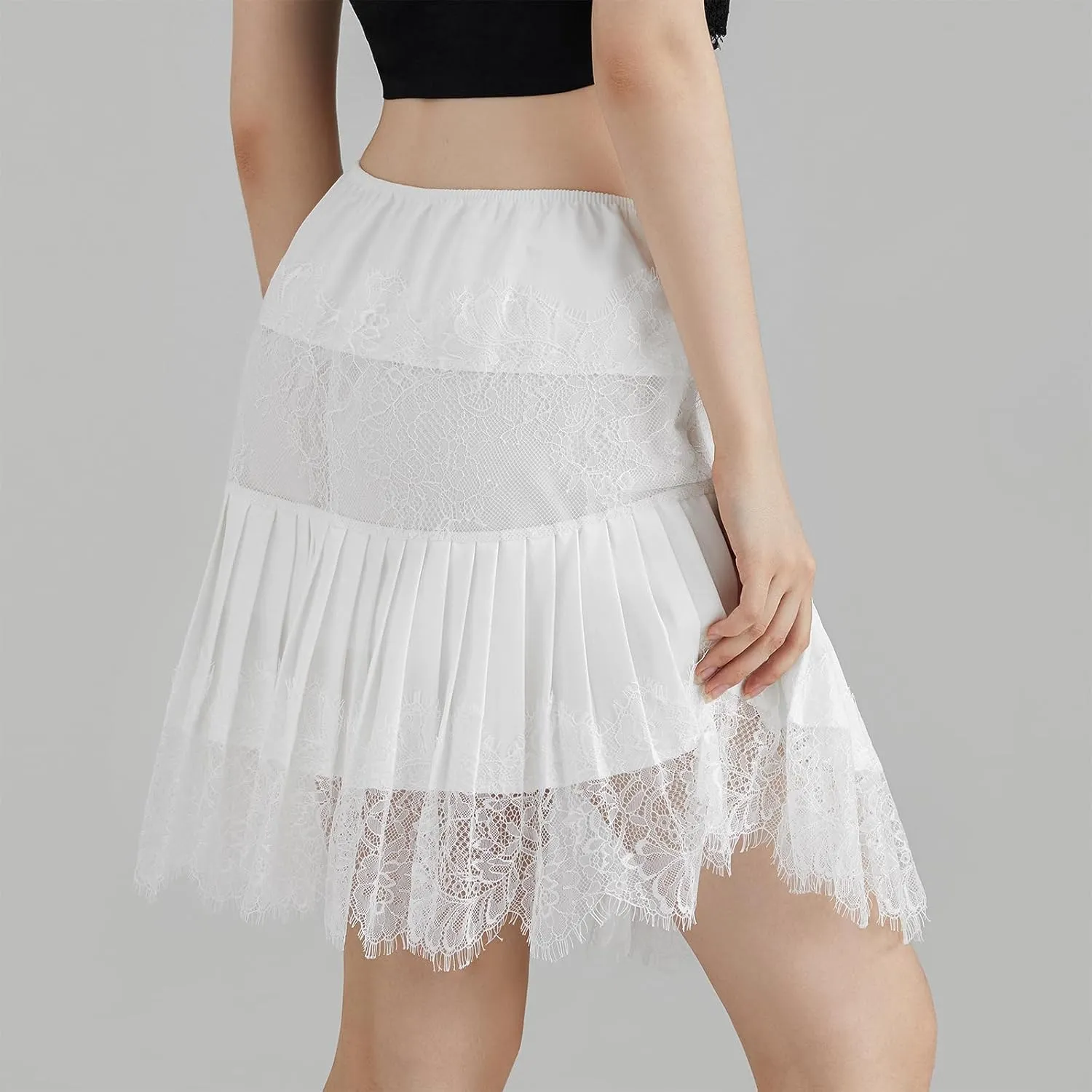 Women Lace Mini Skirt Y2k Ruffle Low Waist Layered Pleated Flowy Skirt