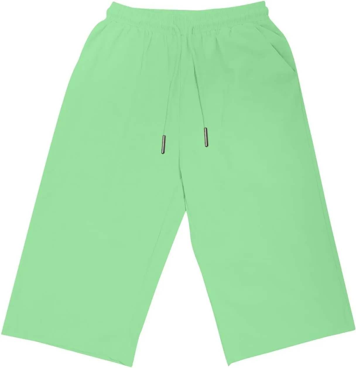 Women Linen Capri Pants Summer Drawstring Elastic Waisted Drawstring Shorts Ladies Casual Beach Pant with Pockets