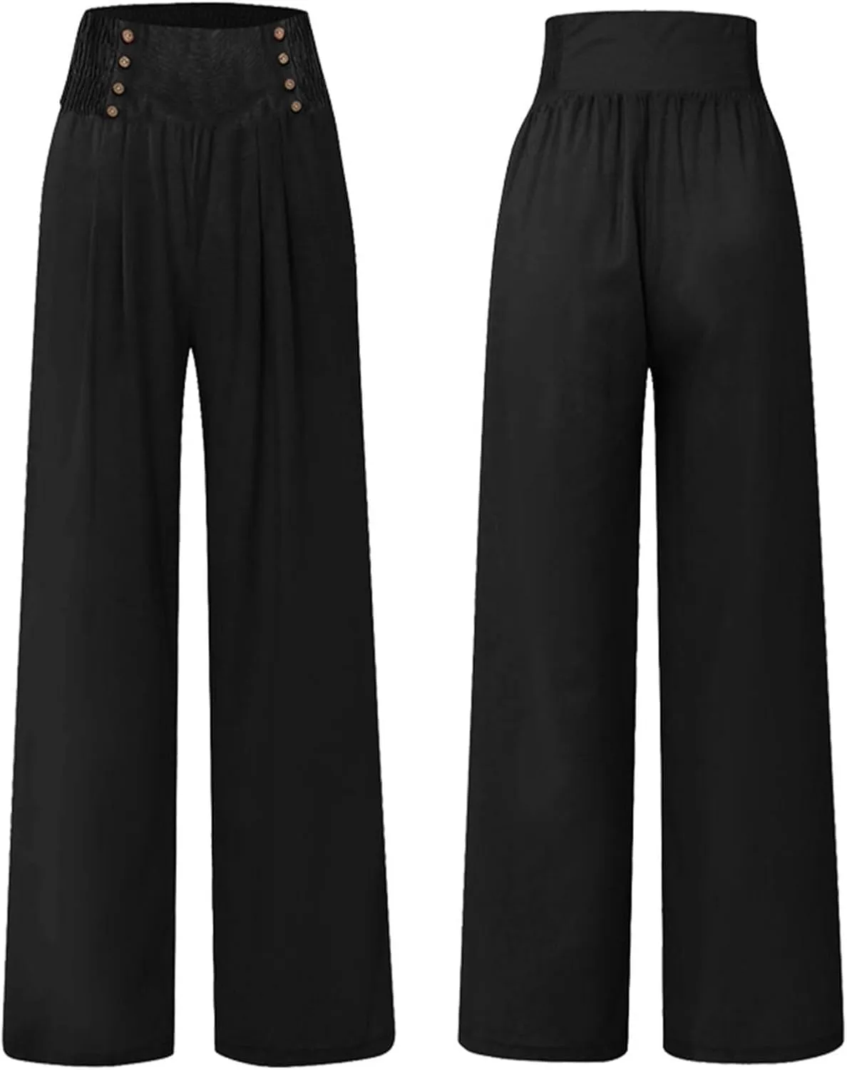 Women Linen Palazzo Pants Summer High Waist Wide Leg Flowy Smocked Pants Beach Vacation Clothes Casual Lounge Outfits