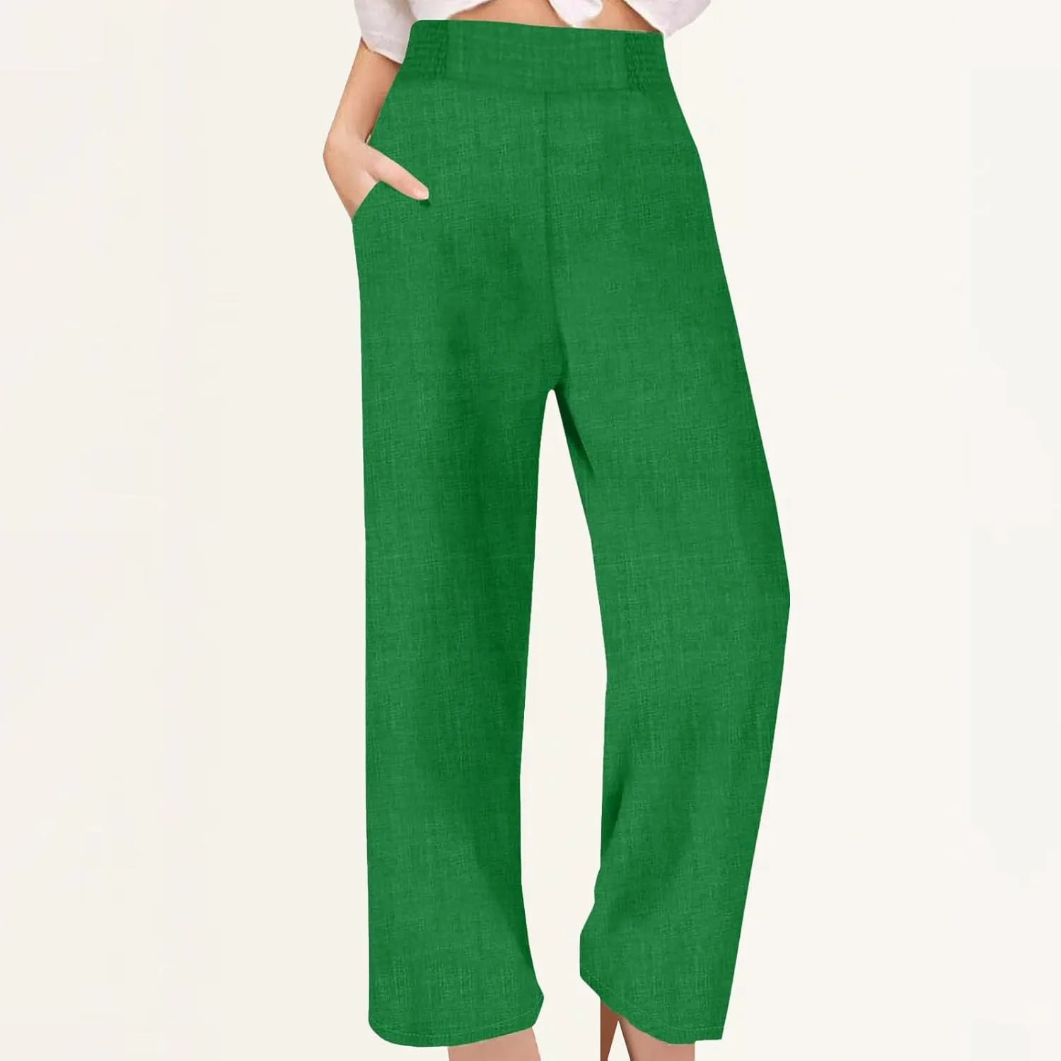 Women' s Linen Blend Wide Leg Pants Elastic Waist Casual Palazzo Trousers Capris Summe Cotton Linen Palazzo Pants