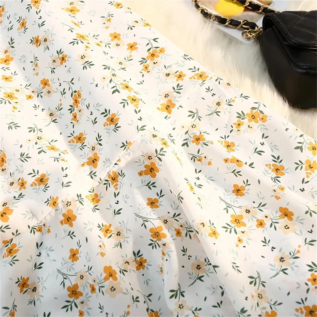 Women Spring Summer Irregular Skirt Elastic High Waist Elegant Chiffon Floral Printed Pencil Midi Skirt