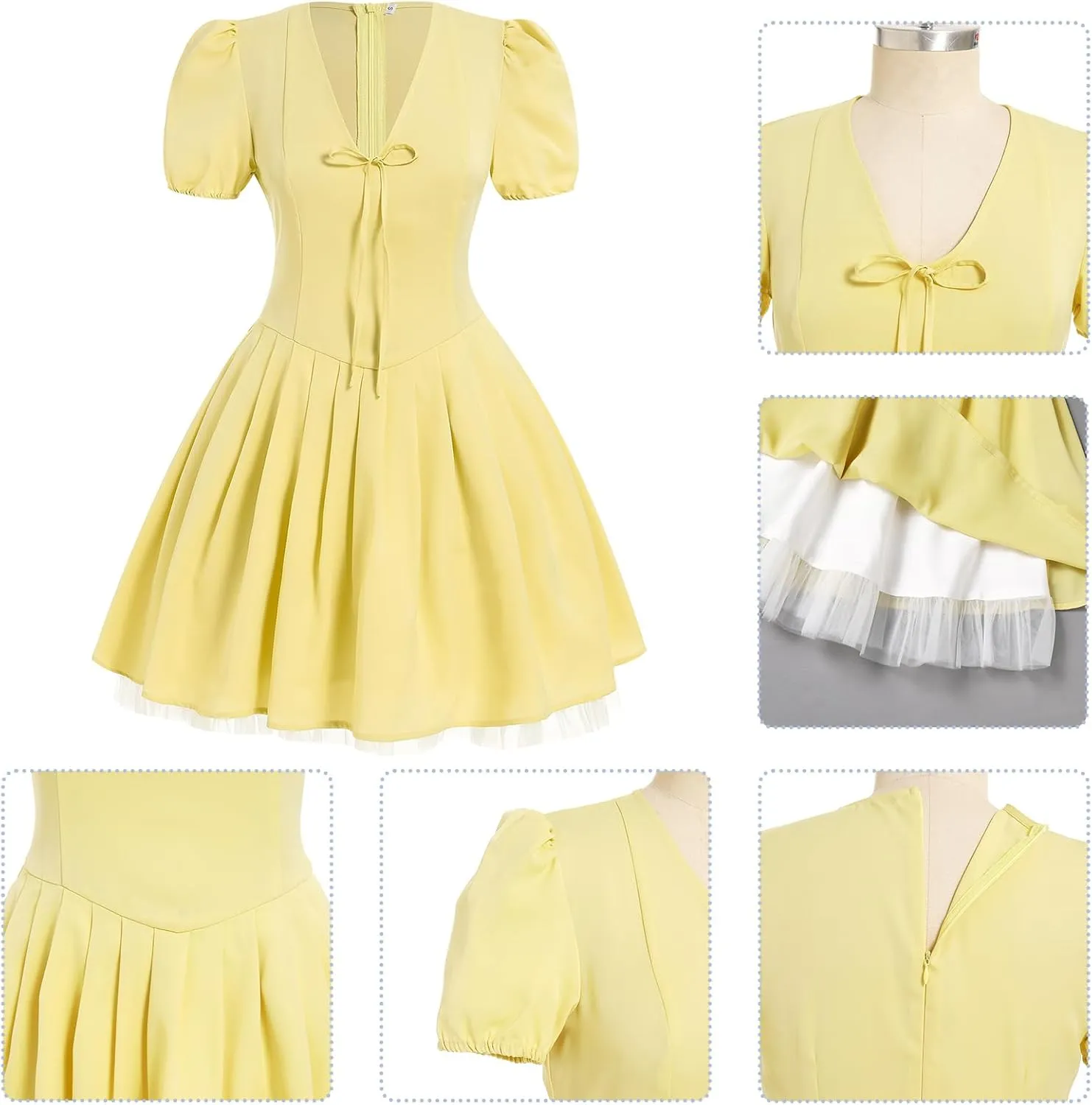 Women Summer Boho Dress V Neck Short Puff Sleeve Pleated Mini Dress Y2k Vintage Floral Ruffle A-line Sundress