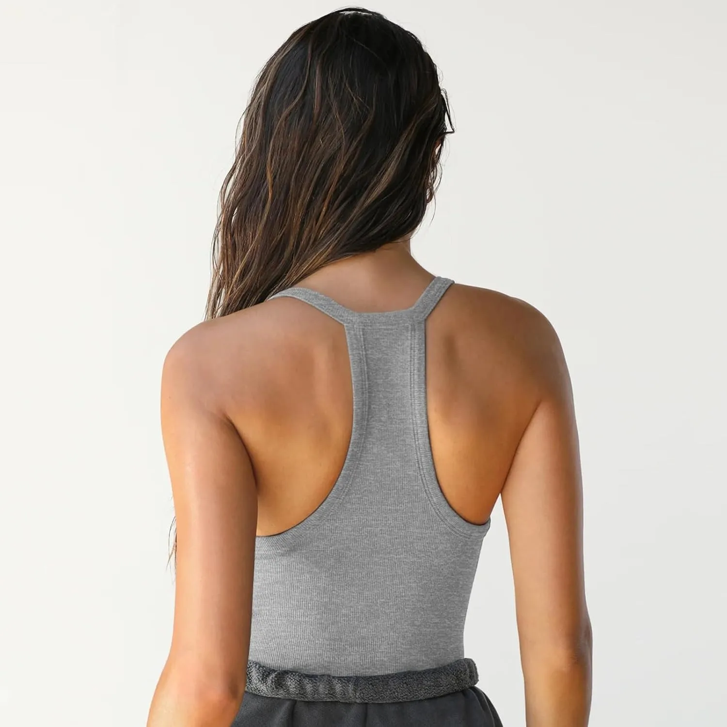 Women Workout Tank Tops Racerback Basic Vest Yoga Summer V Neck Slim Fit Ribbed Sleeveless Camisole
