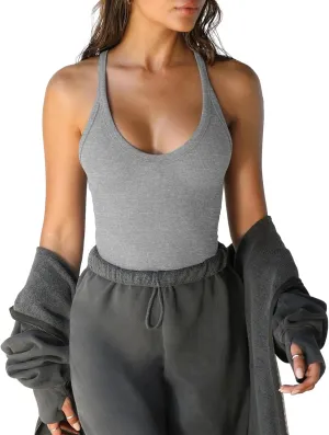 Women Workout Tank Tops Racerback Basic Vest Yoga Summer V Neck Slim Fit Ribbed Sleeveless Camisole