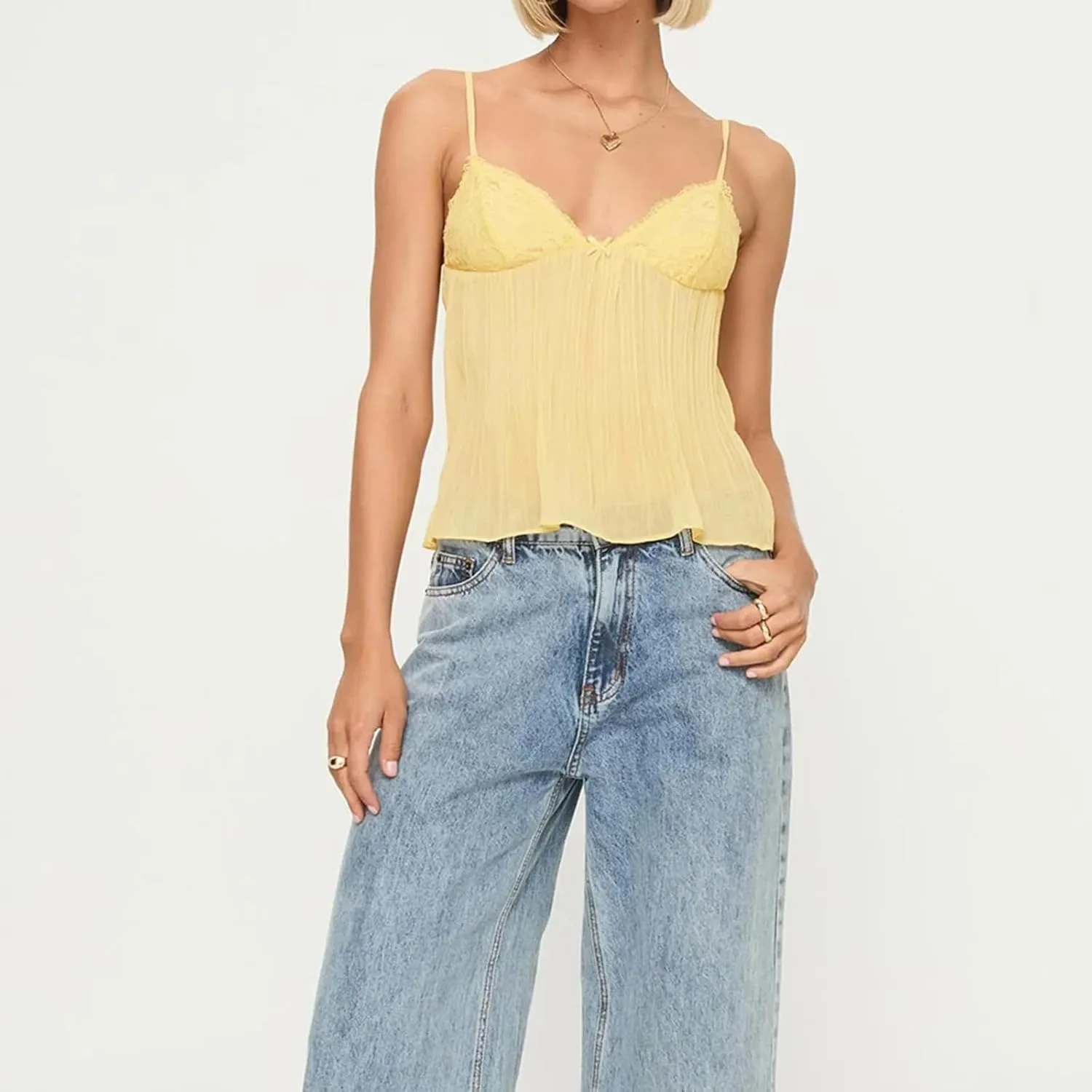 Women Y2K Mesh Camisole Top Sexy Spaghetti Strap Backless See Through Crop Vest Bustier Going Out Tops Streetwear