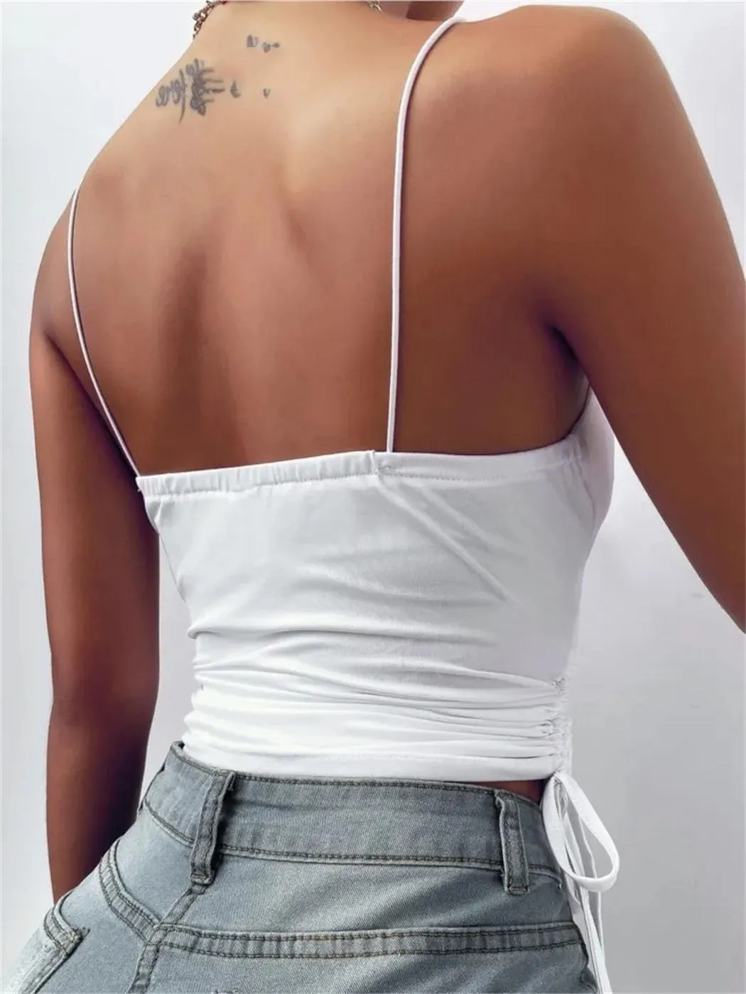 Women's Adjustable Drawstring Camisole Slimming V-Neck Crop Tops Seasonless Stretch Vest