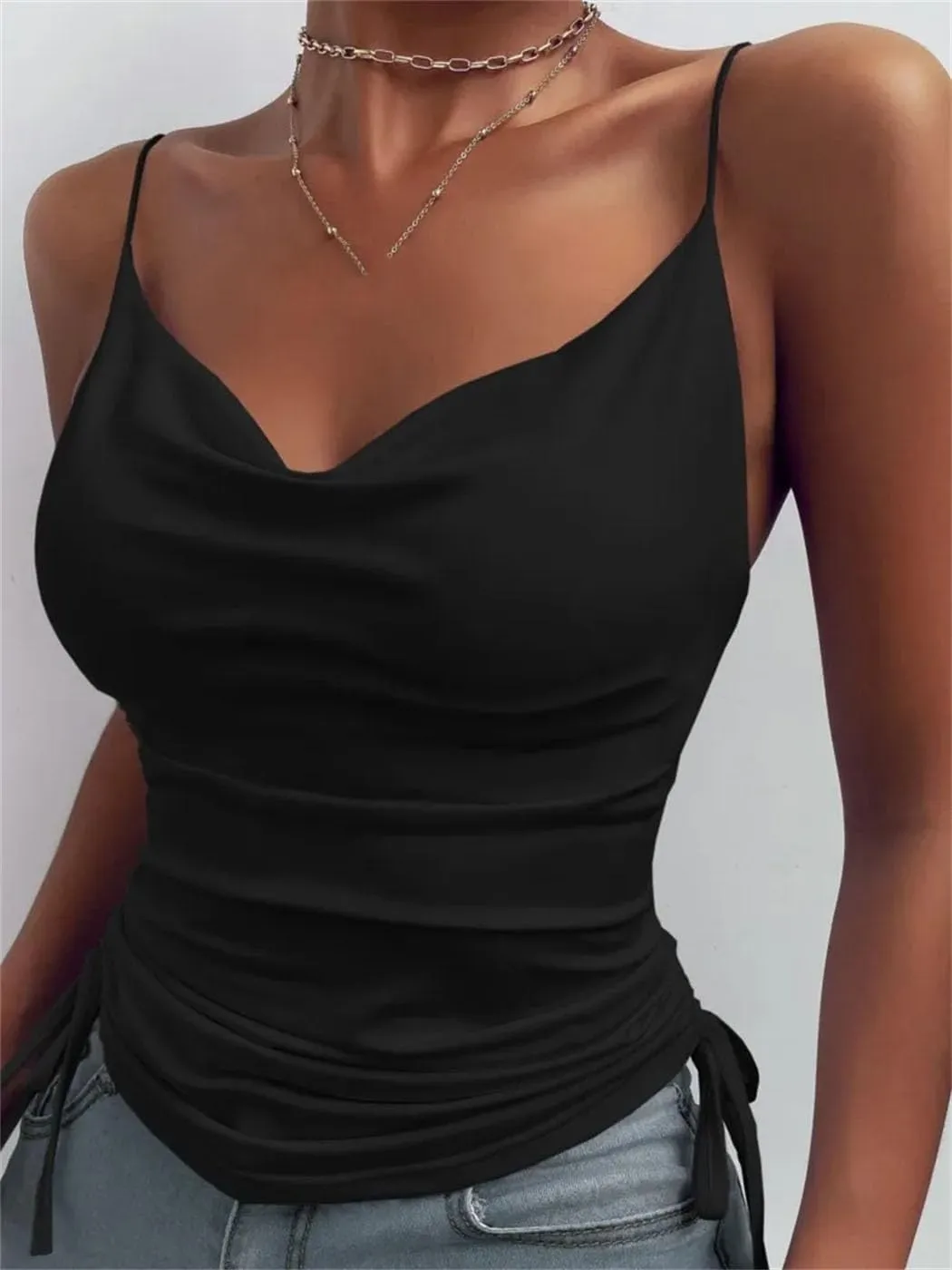 Women's Adjustable Drawstring Camisole Slimming V-Neck Crop Tops Seasonless Stretch Vest