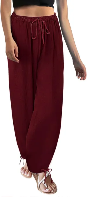 Women's Baggy Linen Pants Drawstring Elasic Waist Casual Joggers Loose Summer Lightweight Beach Pants Lounge Trousers