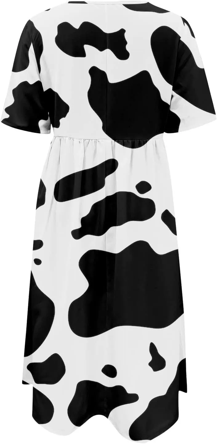 Womens Boho Floral Long Tshirt Dress with Pocket Fall Summer Casual Short Sleeve Plus Size Flowy Midi Beach Dress