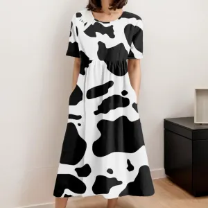 Womens Boho Floral Long Tshirt Dress with Pocket Fall Summer Casual Short Sleeve Plus Size Flowy Midi Beach Dress