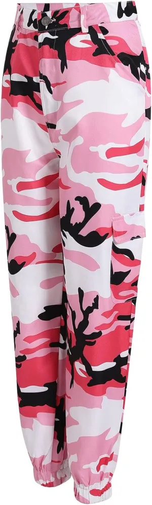 Women's Camo Pants Cargo Trousers High Waist Casual Camouflage Tactical Pants Loose Fit Jogger Pants with Pocket