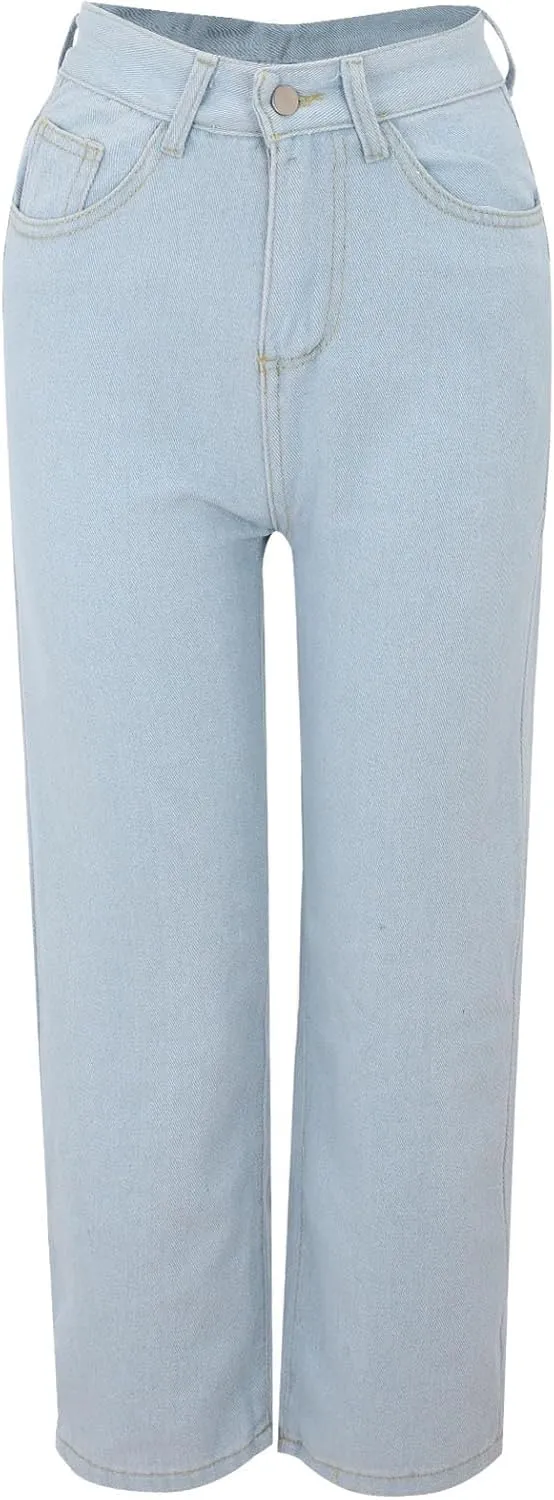Women's Casual High Waisted Wide Leg Denim Jeans Straight Wide Leg Loose Denim Pants Y2K Harajuku Style Trousers