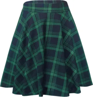 Women's Casual Stretchy Flared Mini Skater Skirt Basic A-Line Pleated Midi Skirt