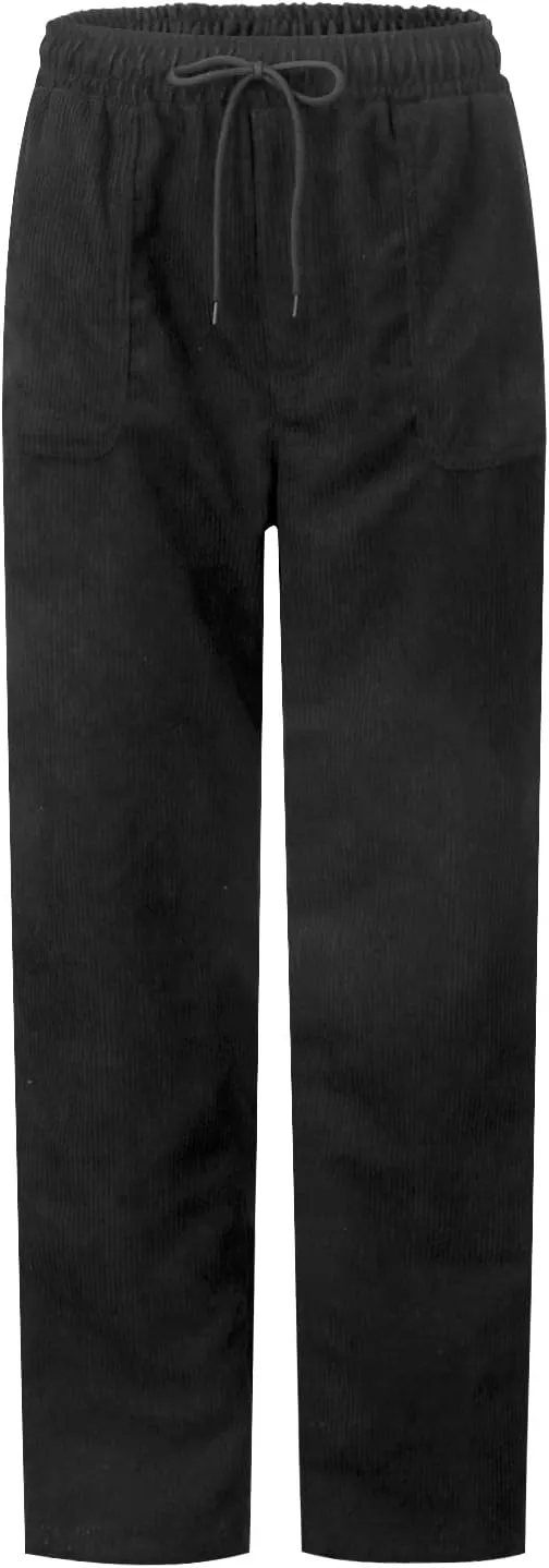 Womens Corduroy Pants Elastic High Waist Straight Leg Pants Casual Comfy Lightweight Cotton Baggy Trousers w/Pockets