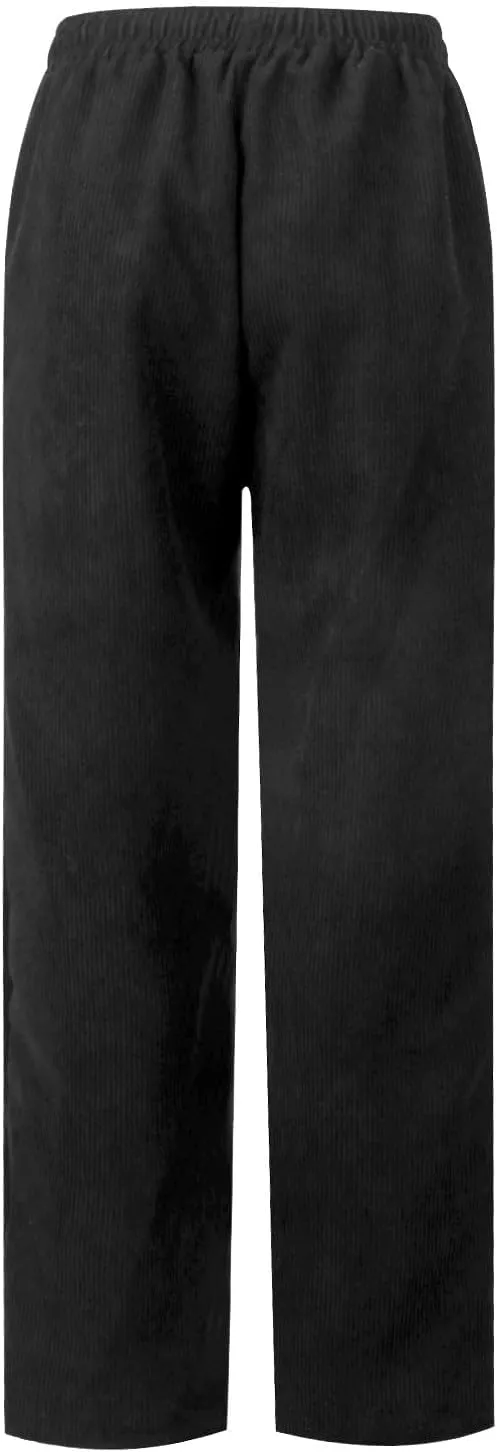 Womens Corduroy Pants Elastic High Waist Straight Leg Pants Casual Comfy Lightweight Cotton Baggy Trousers w/Pockets