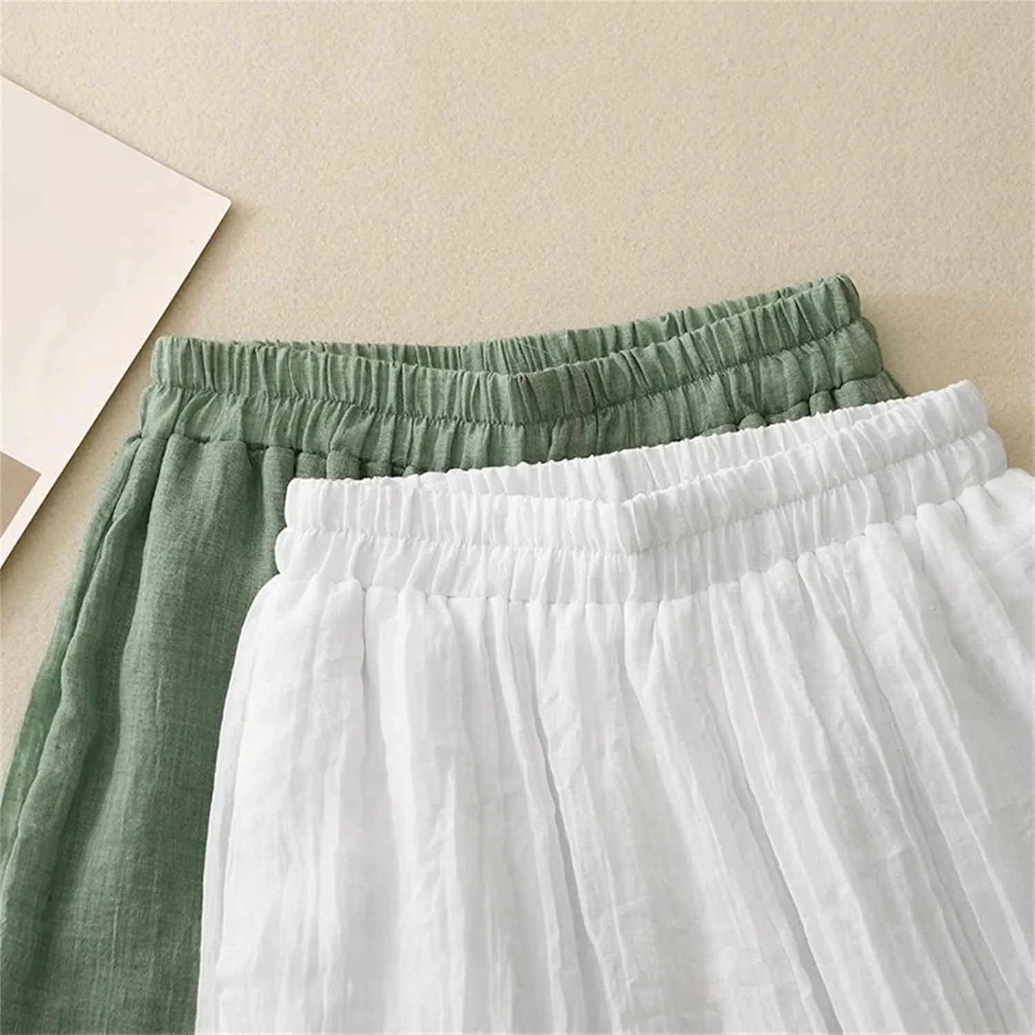 Women's Cotton Linen Double-Layer Wide-Leg Pants  High Waist Loose Fit Drawstring Waist Casual Summer Trousers