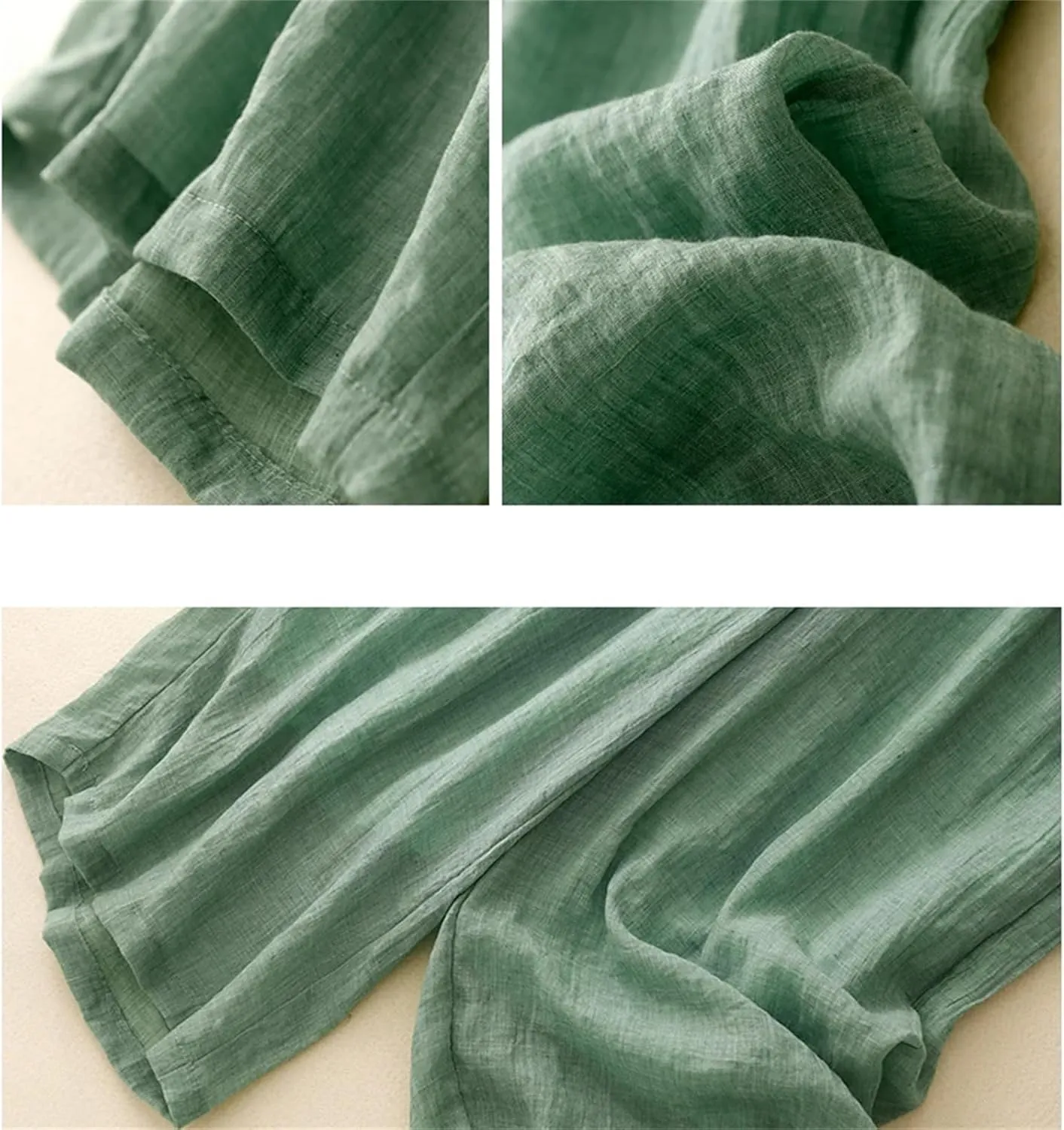 Women's Cotton Linen Double-Layer Wide-Leg Pants  High Waist Loose Fit Drawstring Waist Casual Summer Trousers