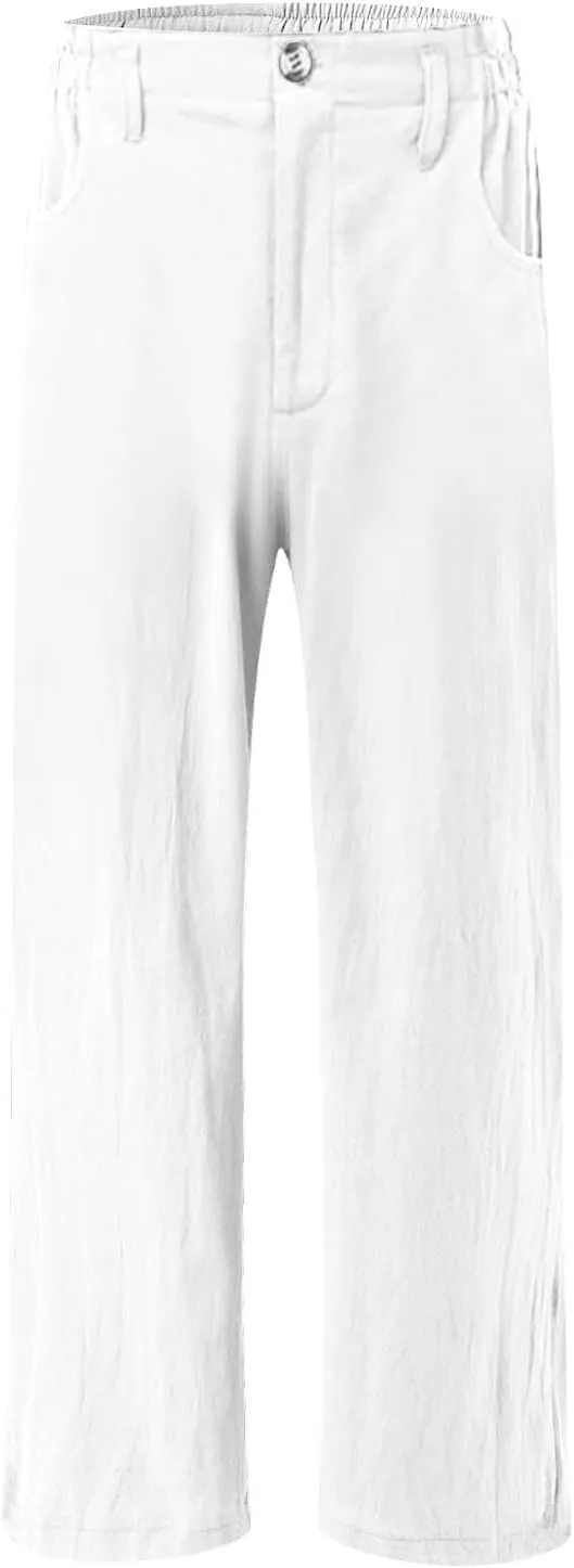Women's Cotton Linen Palazzo Pants,High Waisted Wide Leg Lounge Trousers Summer Boho Beach Yoga Pants with Pockets