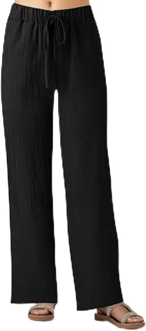 Women's Cotton Linen Pants Summer Wide Leg Casual Loose Drawstring High Waist Palazzo Trousers Pants Tie Knot Lounge